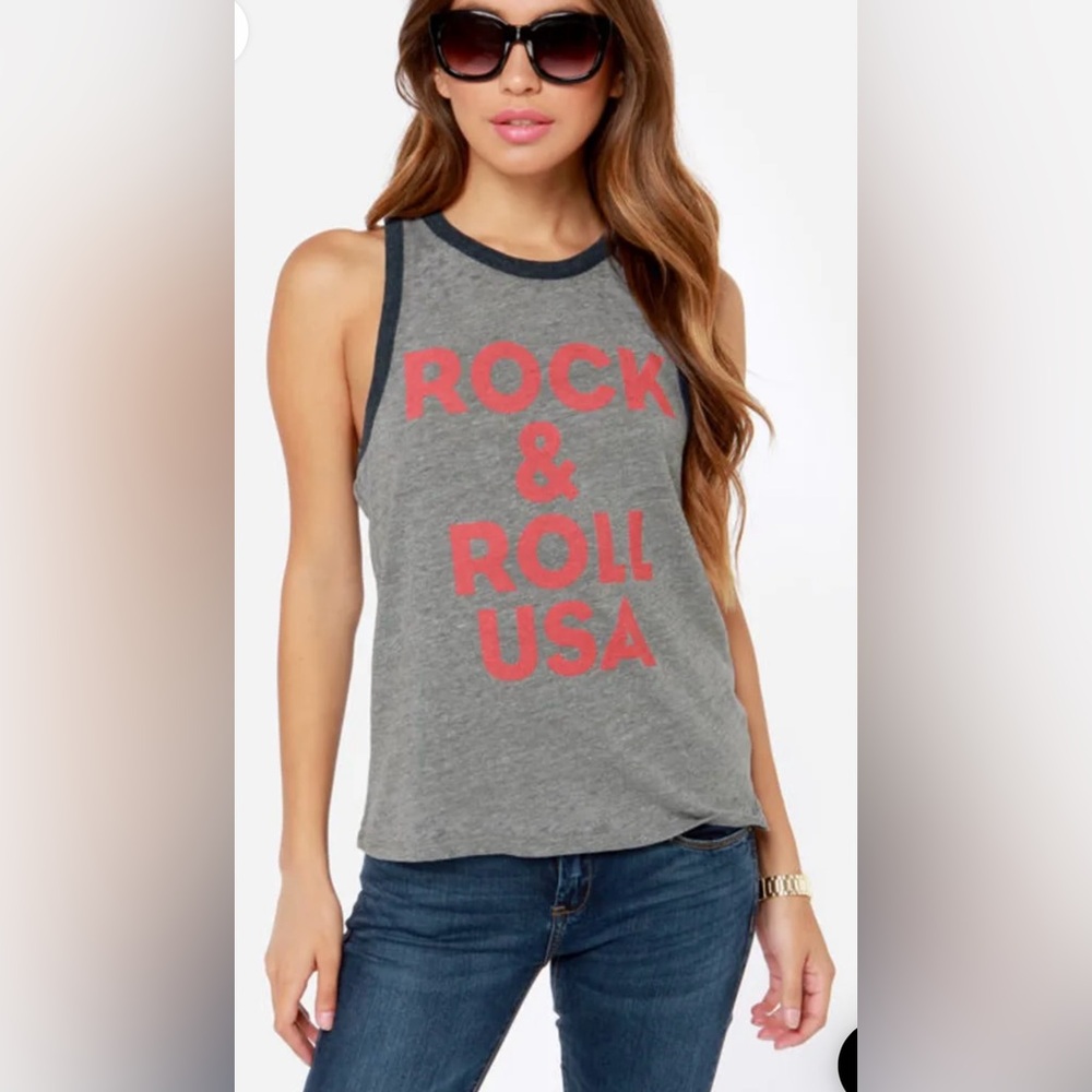 *NWOT* Chaser Rock and Roll USA Burnout Crewneck Grey Tank Top Size Medium